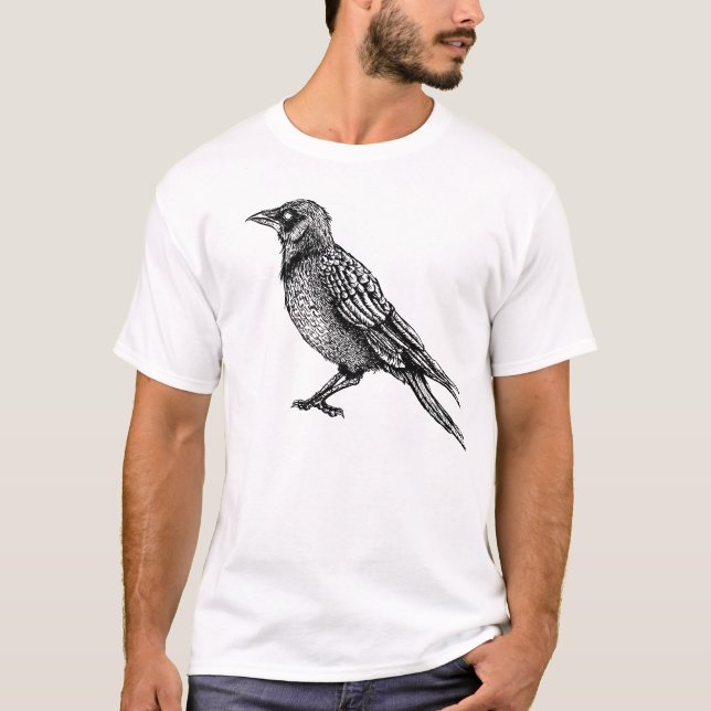 T-shirt Dessin d'encre gothique noir et blanc corbeau (Devant)