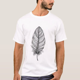 T-shirt Dessin détaillé de plume boho à la ligne