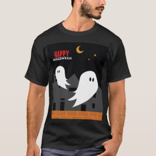 T-shirt Dessin d'halloween, ville fantôme éffrayante