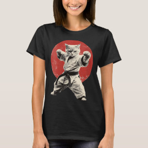 T-shirt Dessin drôle de femme avec chat et karaté judo dra