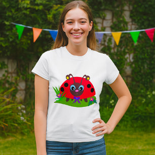 T-shirt Dessin Ladybug Bow and Flowers