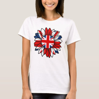 T-shirt Dessin Tournesol Drapeau Britannique Femme Blanc