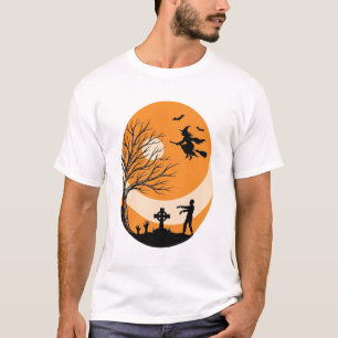 T-shirt Dessin vectoriel de cimetière de lune de sorcière 