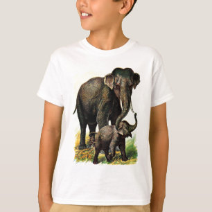 T-shirt Dessin vintage : Éléphant de mère avec le veau