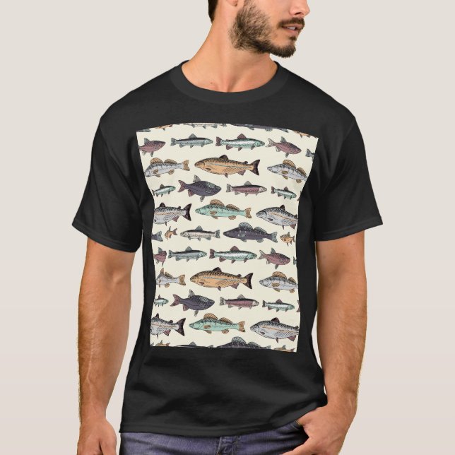 T-shirt Dessins de poisson vintages, motif sans soudure. (Devant)