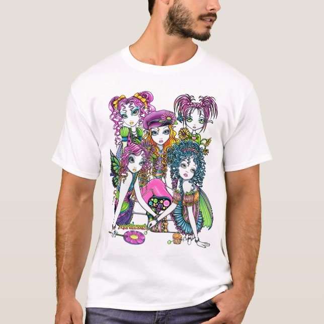 T-shirt Dessus de fées de partie de sucrerie d'arc-en-ciel (Devant)