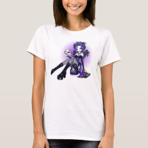 T-shirt Dessus pourpre bleu gothique d'art de crâne d'ange