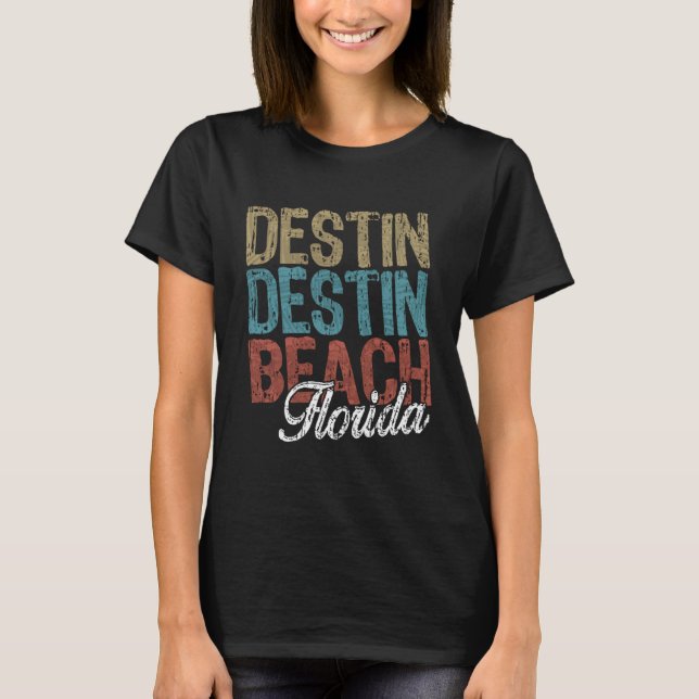 T-shirt DESTIN BEACH Florida HIBISCUS & SCRIPT Three Tone  (Devant)