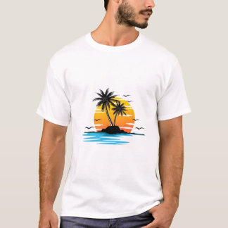 T-shirt d'été de l'île du coucher de soleil tropic