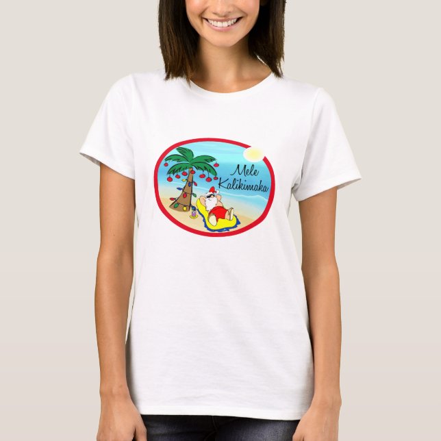 T-shirt Détente sous Noël de hawaiin de Père Noël de paume (Devant)
