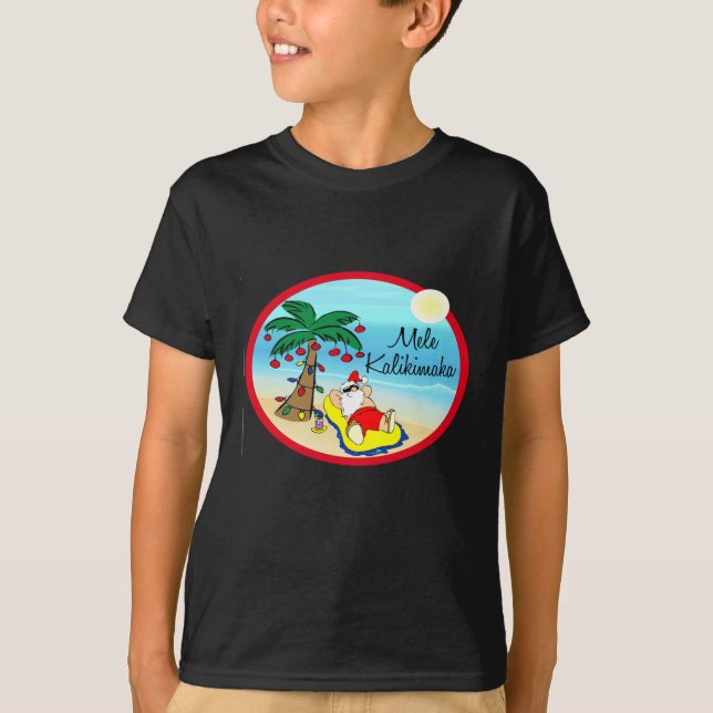 T-shirt Détente sous Noël de hawaiin de Père Noël de paume (Devant)