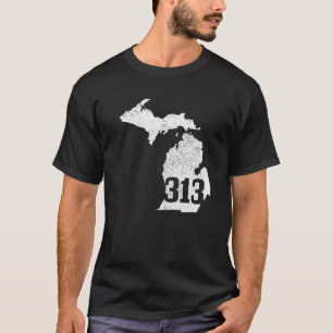 T-shirt Detroit 313 Indicatif régional Michigan Map State 