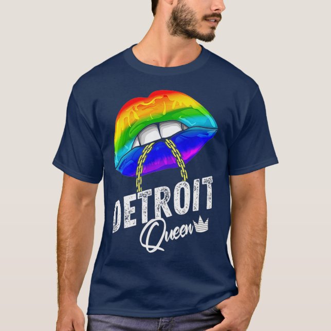 T-shirt Detroit Queen LGBTQ Gay pride Rainbow Flag City (Devant)