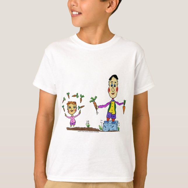 T-shirt Deux cartoons characters de juggling carrots. (Devant)
