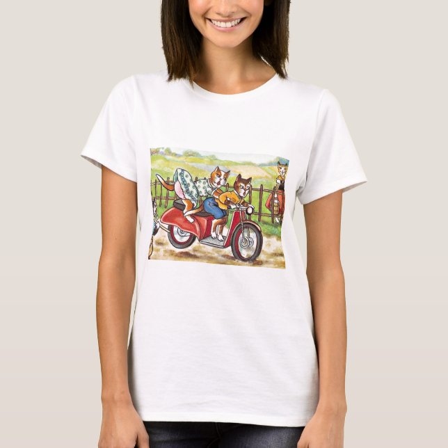 T-shirt Deux chats sur une moto (Devant)