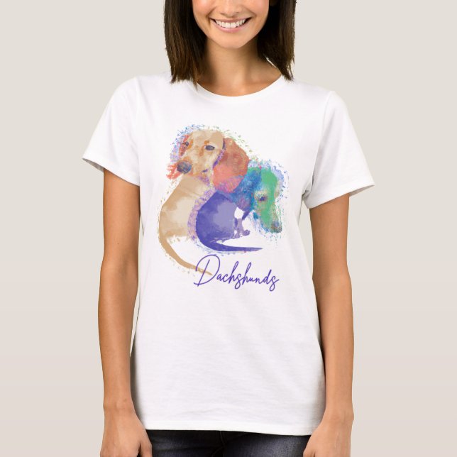 T-shirt Deux Chiens Dachshund Aquarelle femme (Devant)
