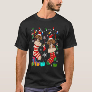 T-shirt Deux Chiens De Poodle Père Noël Dans Chaussettes D