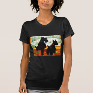 T-shirt Deux Chiens écossais en attente du Père Noël