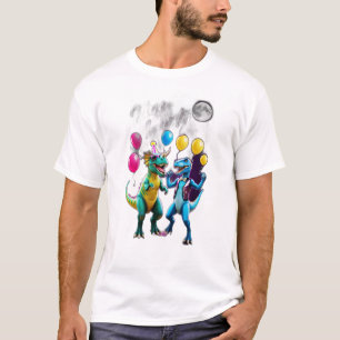 T-shirt Deux dinosaures dansent comme à une fête.