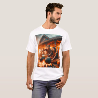 T-shirt deux femmes s'assoient autour d'un feu avec des po