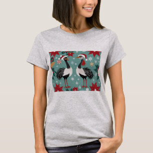 T-shirt Deux Jolies Ostriches De Noël En Chapeaux De Père 