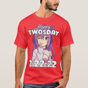 T-shirt Deux Jours 2-22-22 Anime Girl Deux Doigts Pose de