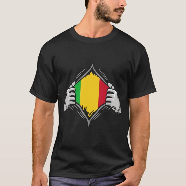 T-shirt Deux mains déchirant le drapeau du Mali (Devant)