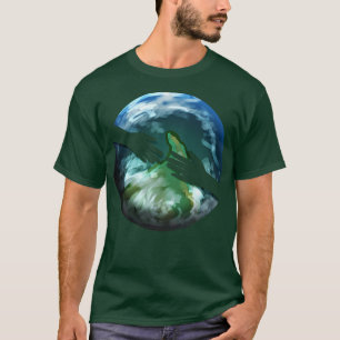 T-shirt Deux Mains En Face Du Globe De La Terre Pour L'Ore