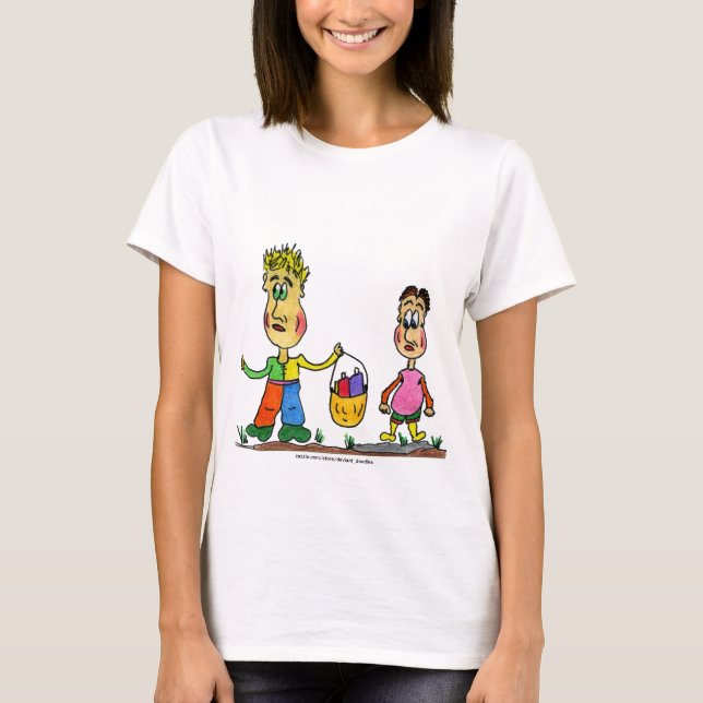 T-shirt Deux personnages de dessins animés avec panier de  (Devant)