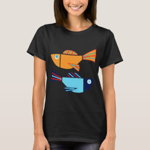 T-shirt DEUX POISSONS Poisson Jaune Poisson Bleu Découpés 