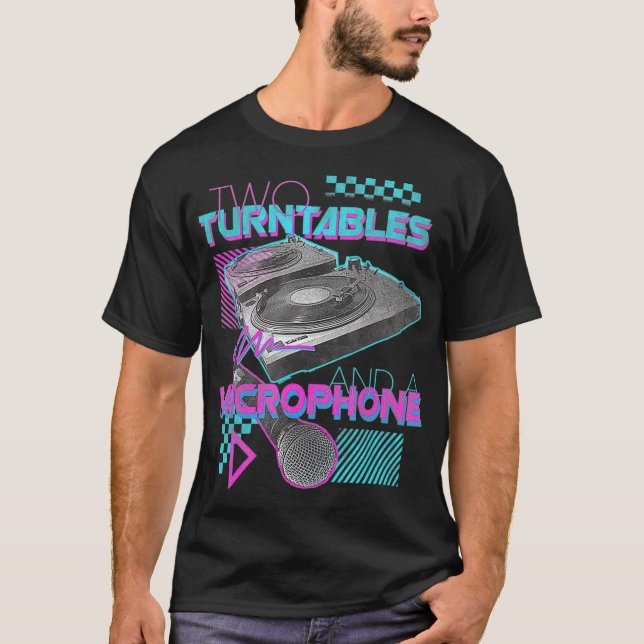 T-shirt Deux Tourne-disques et Microphone Retro 80s Vinyl  (Devant)