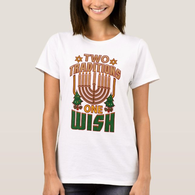 T-shirt Deux traditions un souhait Hanoukka Graphic (Devant)