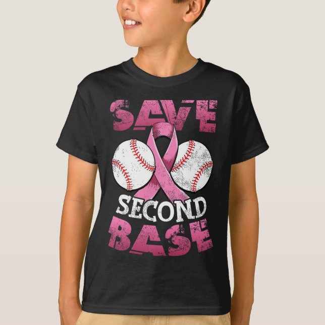 T-shirt Deuxième 2ème Base Fun Baseball Cancer du sein Pri (Devant)