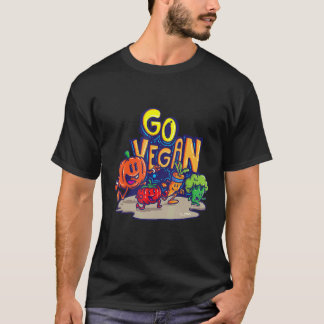 T-shirt Devenez végétalien. La courge, la tomate, les caro