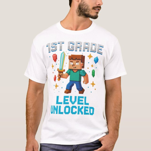 T-shirt déverrouillé de 1ère année - Jeu de pixels (Devant)