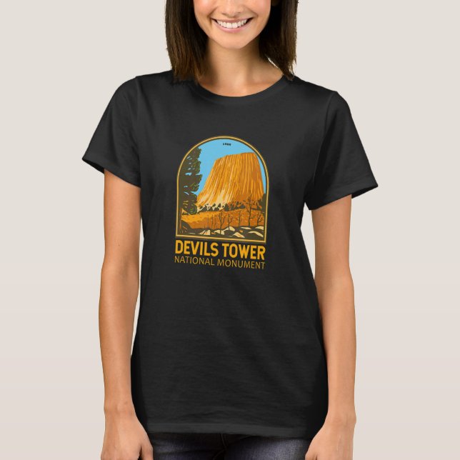 T-shirt Devils Tower National Monument Wyoming Emblem Vint (Devant)
