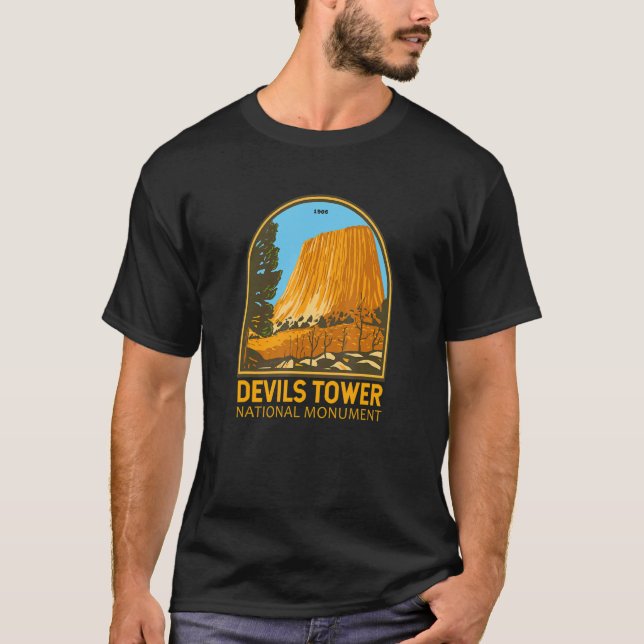 T-shirt Devils Tower National Monument Wyoming Emblem Vint (Devant)