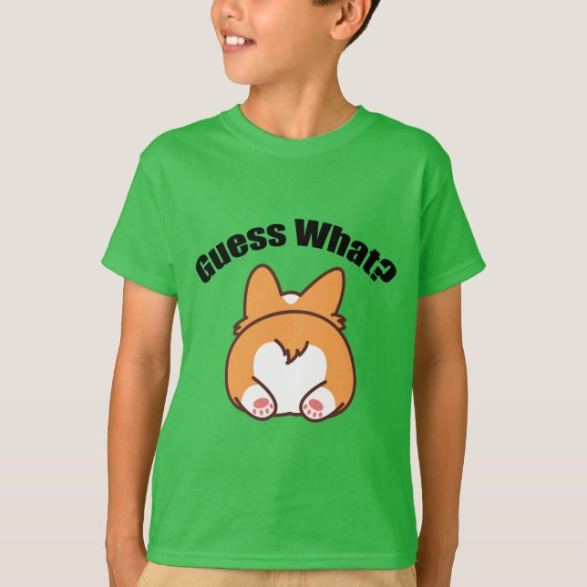 T-shirt Devinez Ce Corgi Butt Humour Enfants (Devant)