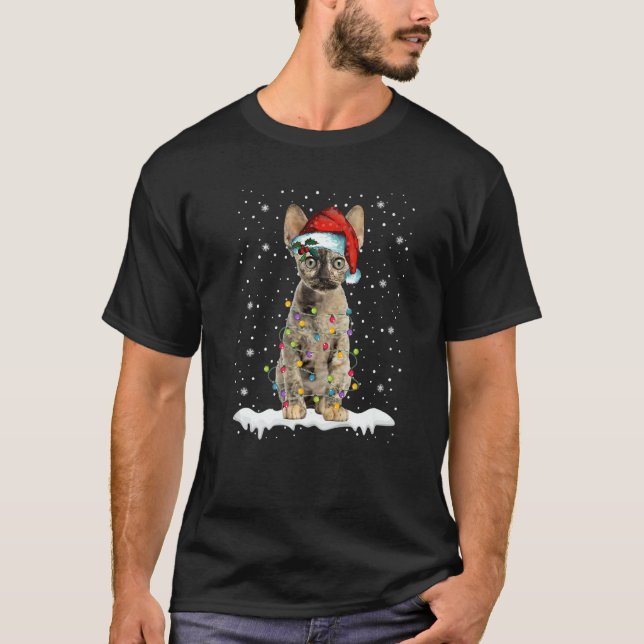 T-shirt Devon Rex Cat  Christmas Lights Sweater Xmas Kitte (Devant)