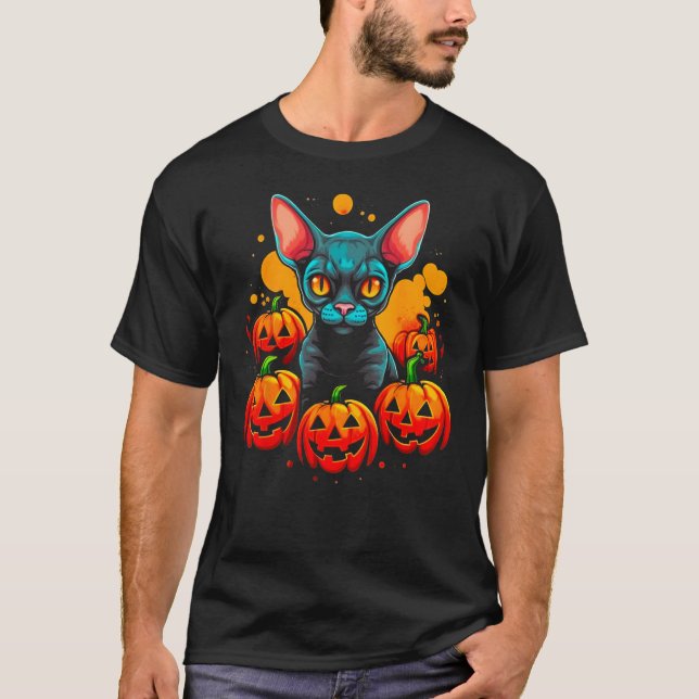 T-shirt Devon Rex Cat Halloween (Devant)