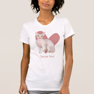 T-shirt Dévon Rex Chat Aquarelle Kitty Coeur rose
