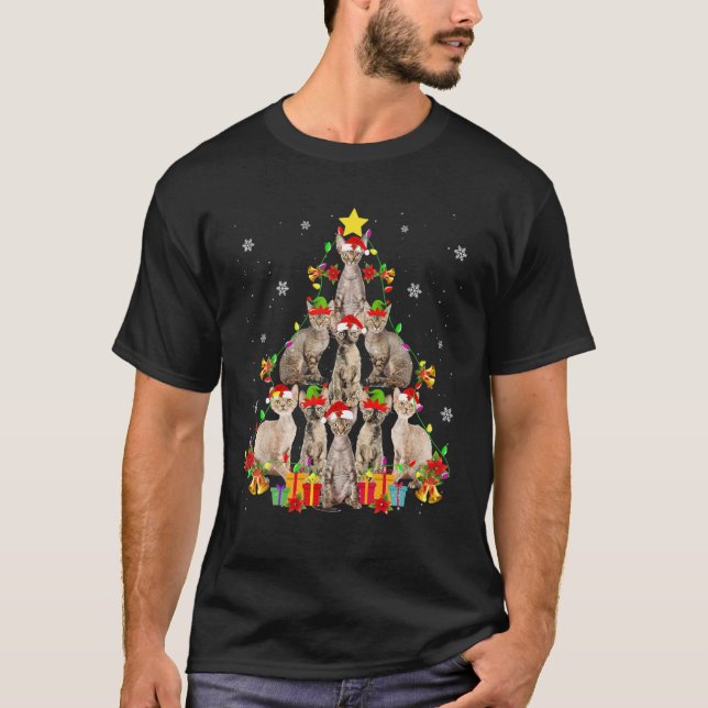 T-shirt Devon Rex Chat Arbre de Noël Drôle Devon Rex Lover (Devant)