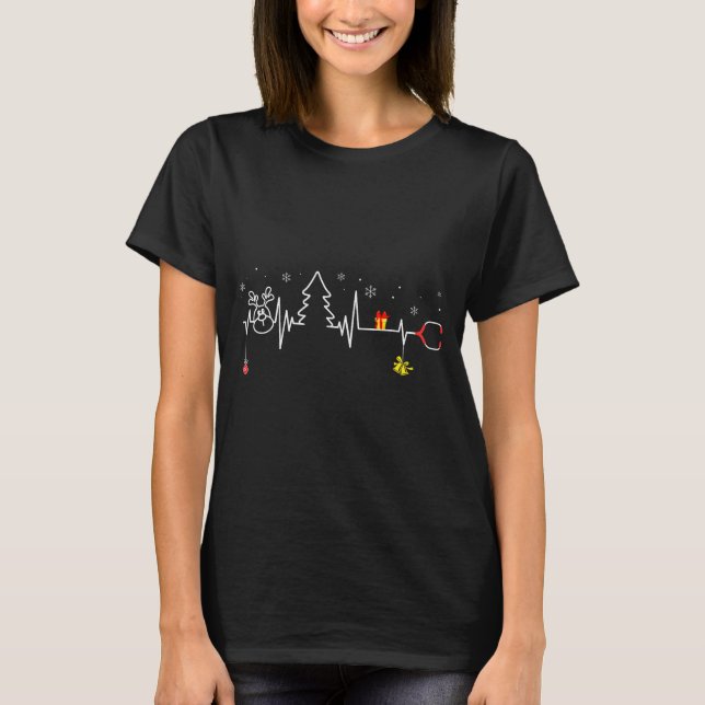 T-shirt Devoxtee Christmas Tree Heartbeat Funny Christmas  (Devant)