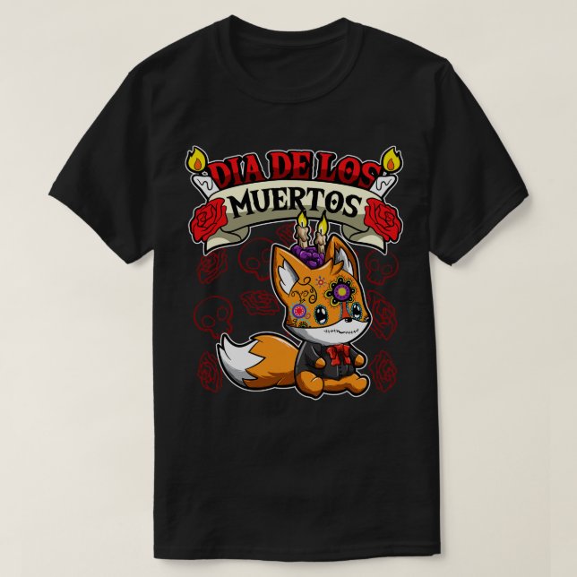 T-shirt Dia De Los Muertos Animaux Fox (Design devant)