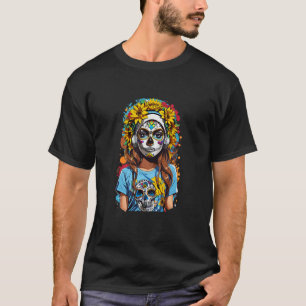 T-shirt Dia de los Muertos Crâne de Sucre Chat Jour des Mo