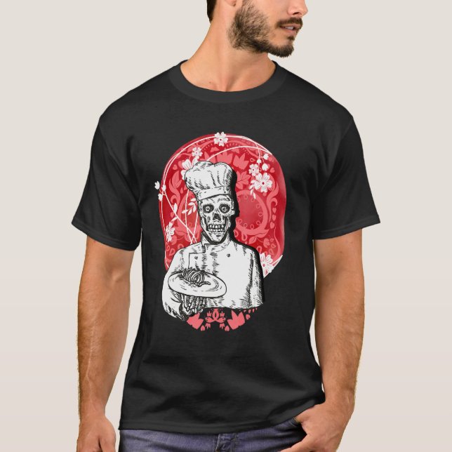 T-shirt Dia de los Muertos Skeleton Chef Sugar Skull Moon (Devant)