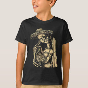 T-shirt Dia De Muertos Sugar Skull Couple Skeleton Bride W