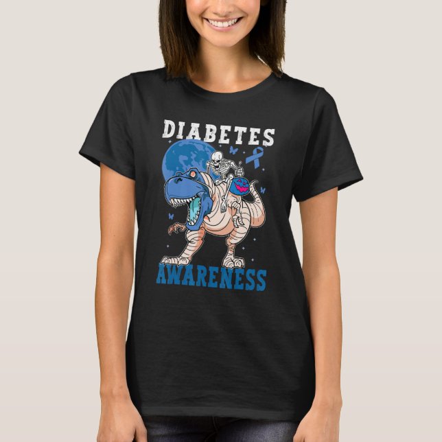 T-shirt Diabetes Awareness Blue Kids Toddler Trex rex Dino (Devant)