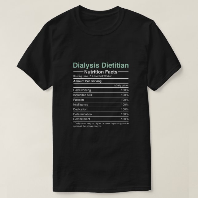 T-shirt Dialyse Diététiste Nutrition Facts - Néphrologie (Design devant)