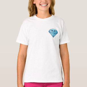 T-shirt Diamant Bleu Étincelant Kawaii Enfants